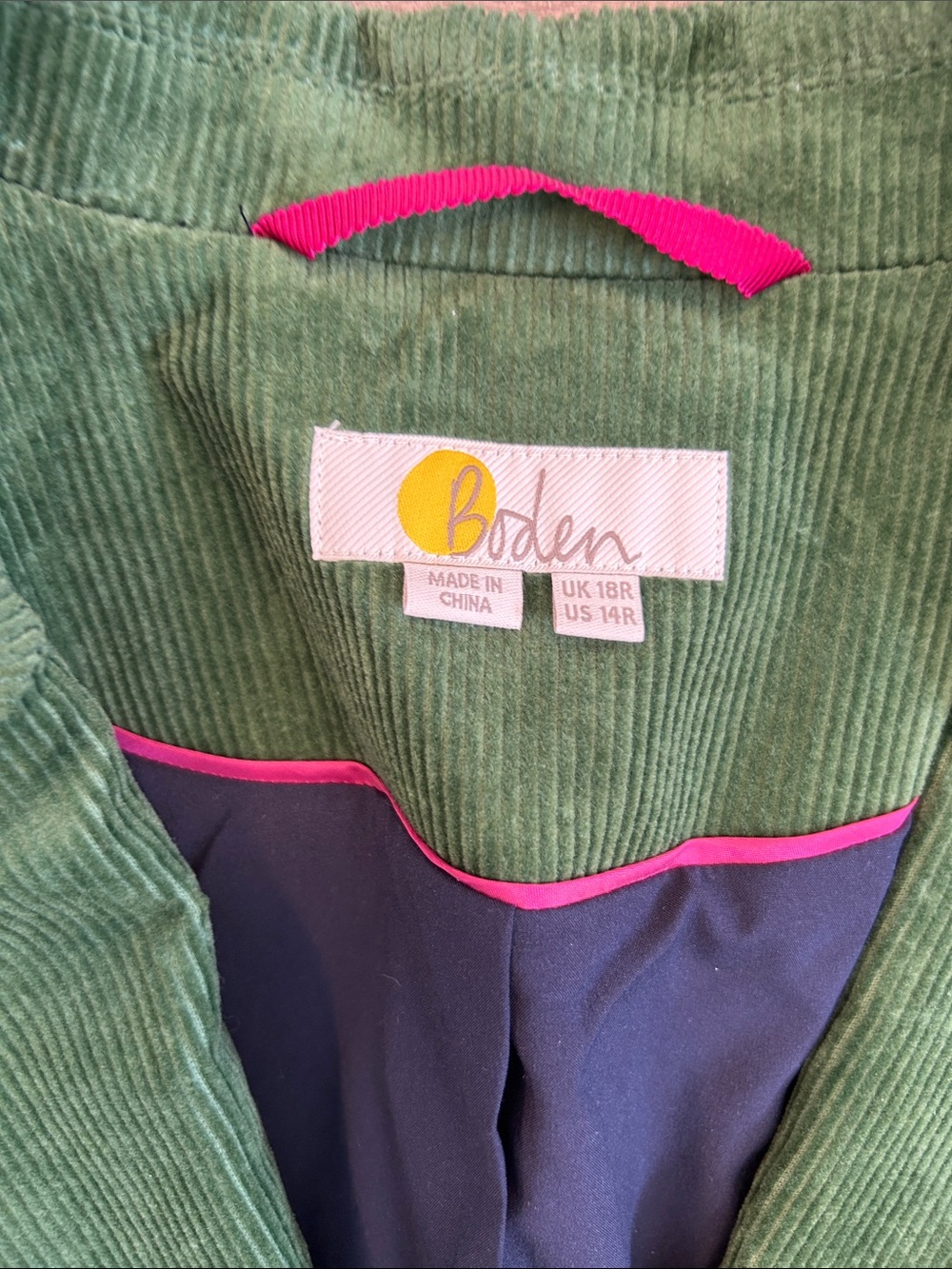 Boden Green Corduroy Blazer US 14 Tailored Jacket Preppy Fall - Picture 3 of 10